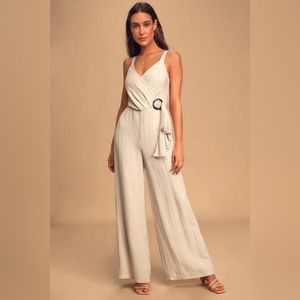 Beige Wide-Leg Jumpsuit